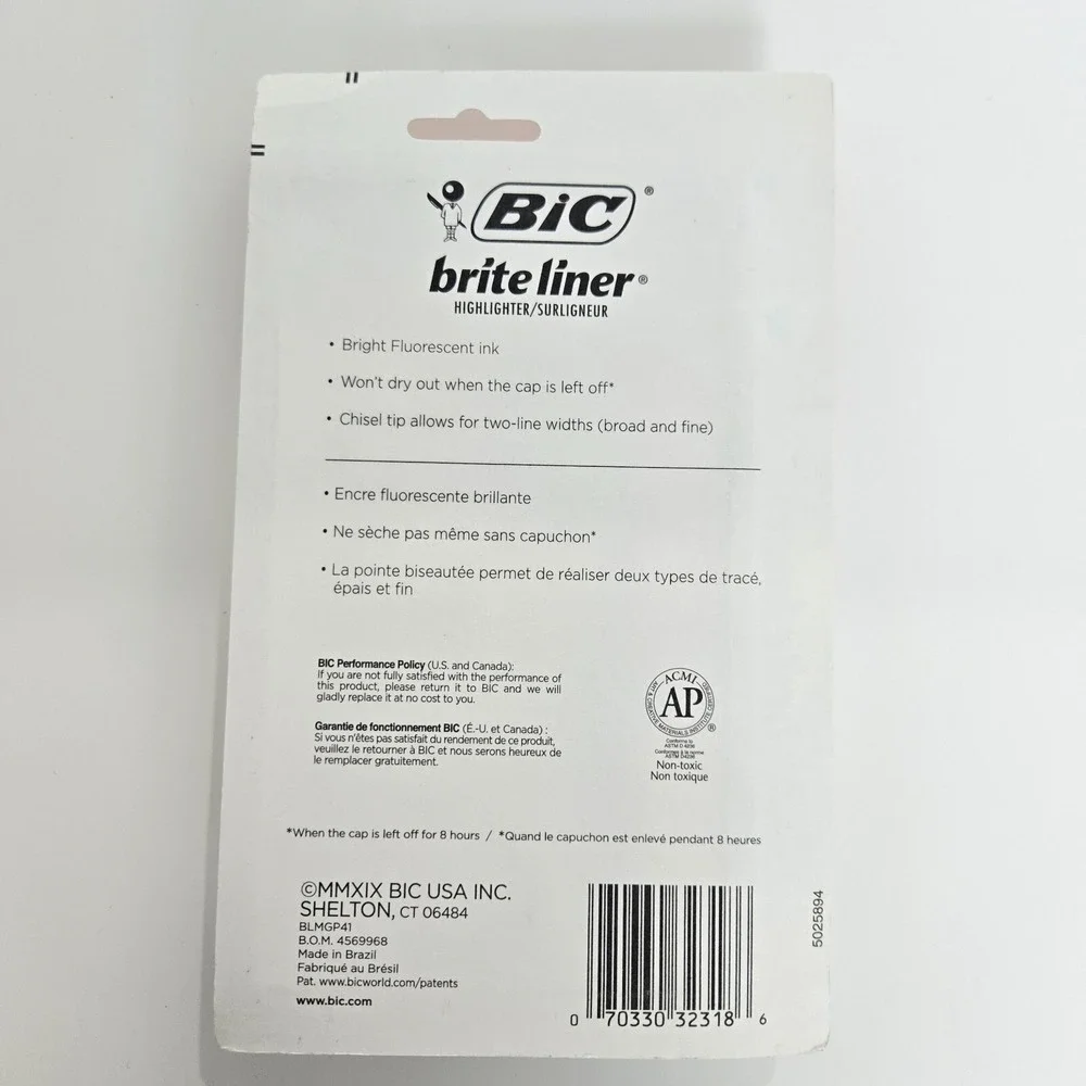 Bic‎ Brite Liner Lot Thin Thick Highlighter Chisel Tip Fluorescent 90837 32318
